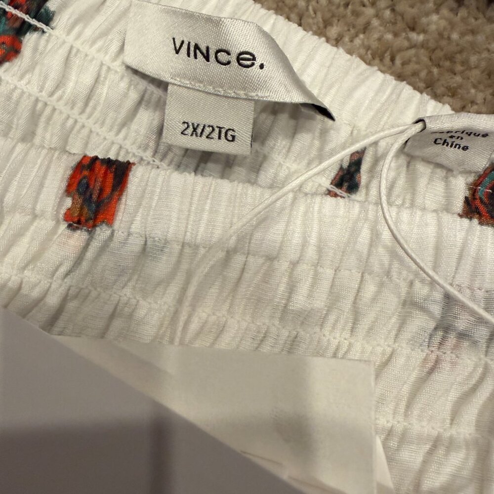 NWT Vince Ikat Floral Smocked Midi Skirt 2X Plus in Optic White - Picture 5 of 14
